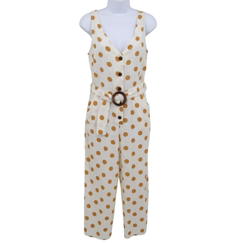 Monteau Linen Jumpsuit Womens M White Contemporary Resort Travel Cruise Beach